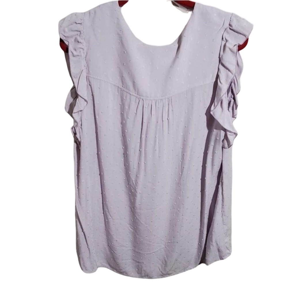 Como Blu Womens Lavender Clip Dot Ruffle Sleeve V-Neck‎ Blouse 1X F2U052WBLU NEW
